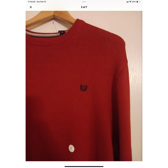 Chaps Knit Sweater Large Mens Red Crew Neck Heavyweight Long Sleeve Cotton NWT - Picture 5 of 7
